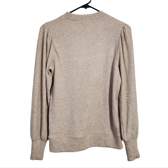 J.CREW Brushed rib puff-sleeve crewneck in latte size S - Picture 2 of 8